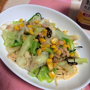 ゆっこの作ってみた!投稿(キャベツナコーンの塩昆布バターパスタ【#包丁いらず】)