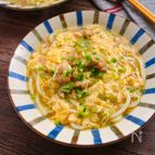 鶏肉とネギのふわふわ卵うどん【優しいお味。冬に温まる♪】