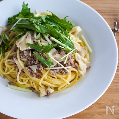 【プロの手抜き飯】舞茸とそぼろの和風だしパスタ