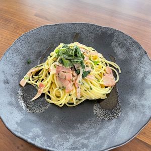 葉っぱの作ってみた!投稿(大葉とベーコンのジェノベーゼ風パスタ)