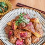 【豚こま団子のはちみつ味噌マスタード照り焼き】ご飯が進む♡