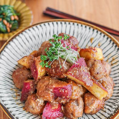 【豚こま団子のはちみつ味噌マスタード照り焼き】ご飯が進む♡