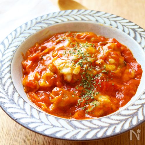 ふっくらやわらか♡【チキンのトマトカレー煮】ワンパンで簡単!