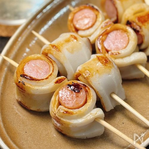 簡単おうち居酒屋おつまみ♪【ウインナーちくわ巻き串焼き】