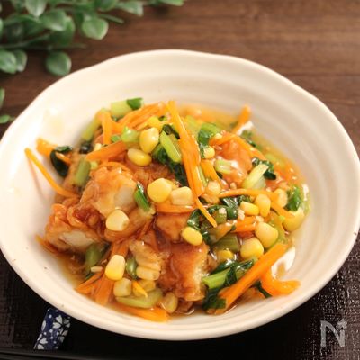 レンジで簡単！唐揚げの野菜あんかけ