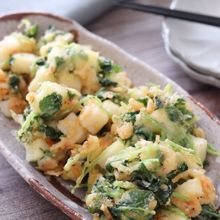 うどんスープで味付き！みつばと桜海老と長芋のかき揚げ