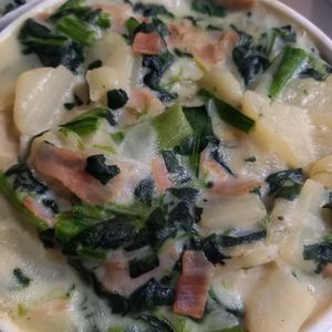 852468の作ってみた!投稿(【じゃがいもとほうれん草の和風フライパングラタン】時短簡単♪)