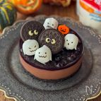 【レンジで簡単】ブルーベリーとココアプリンのハロウィンケーキ