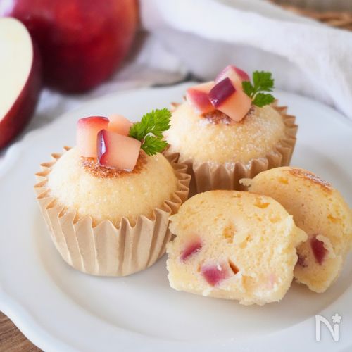 米粉でふわふわしっとり【はちみつりんごの米粉蒸しケーキ】