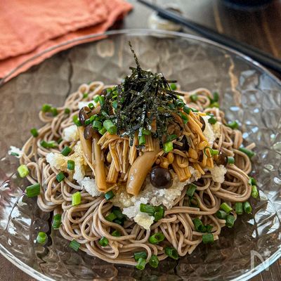 レンジで簡単♡自家製なめたけの《おろし蕎麦》