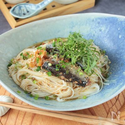 梅しそ醤油いわしヌードル・いわし缶レシピ！