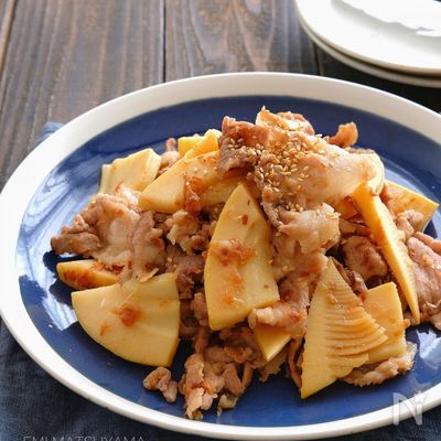 豚肉と新たけのこの甘辛おかかマヨ炒め