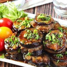 とろナスとひき肉のはさみ照り焼き