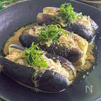 【ナスの豚バラはさみ蒸し】レンジで一発♪