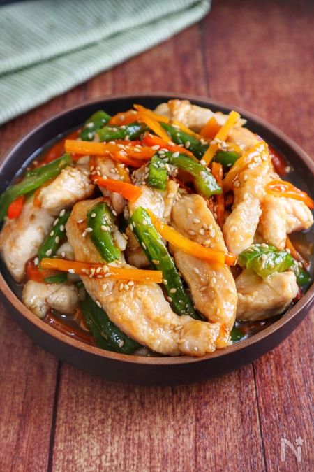 鶏むね肉と野菜の甘酢炒め