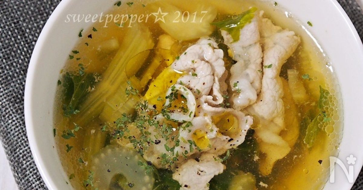 ストレス緩和☆セロリと豚肉のスープ～♫