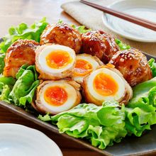こってりとろ〜り♩肉巻き半熟卵のてりやき