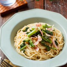 菜の花とベーコンのうましょうゆパスタ【#時短#ワンパン】