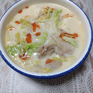 悠の作ってみた!投稿(【豚バラ白菜のお豆腐ごま味噌スープ】コク旨♡満足スープ!)