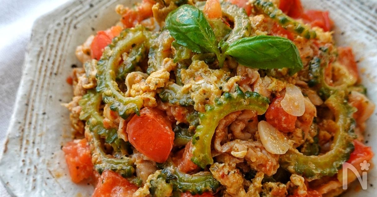 トマト・バジル・チーズの【イタリア風ゴーヤチャンプル】