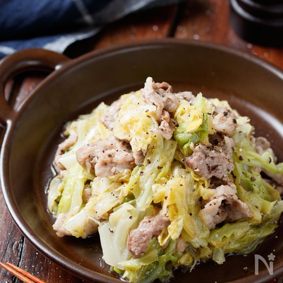 豚こまキャベツの塩だれ蒸し【#包丁不要 #放置でOK】