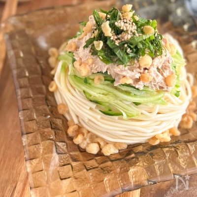 ツナマヨ胡瓜のサラダひやむぎ【子供も喜ぶ麺レシピ！】