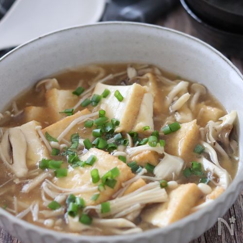 うどんスープで簡単美味しい!絹揚げのたっぷりきのことろみあん