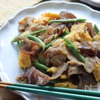 キクラゲ、いんげん、豚バラの卵炒め