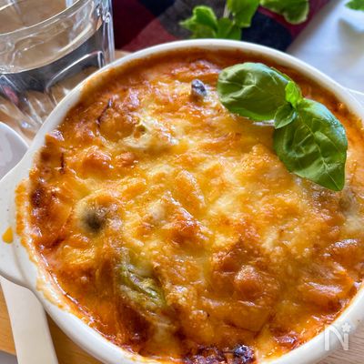 焼くまで15分
鶏ひき肉とキャベツのトマトクリームグラタン