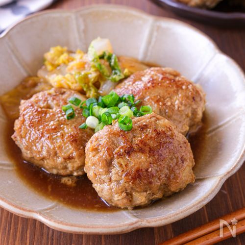 【つくねと白菜の甘辛蒸し】ワンパン蒸しで白菜もつくねも絶品！