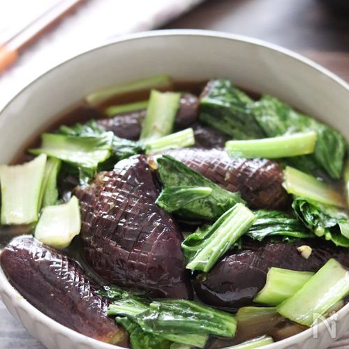 【なすとチンゲン菜の柚子胡椒煮】冷やしても◎3分煮るだけ♪