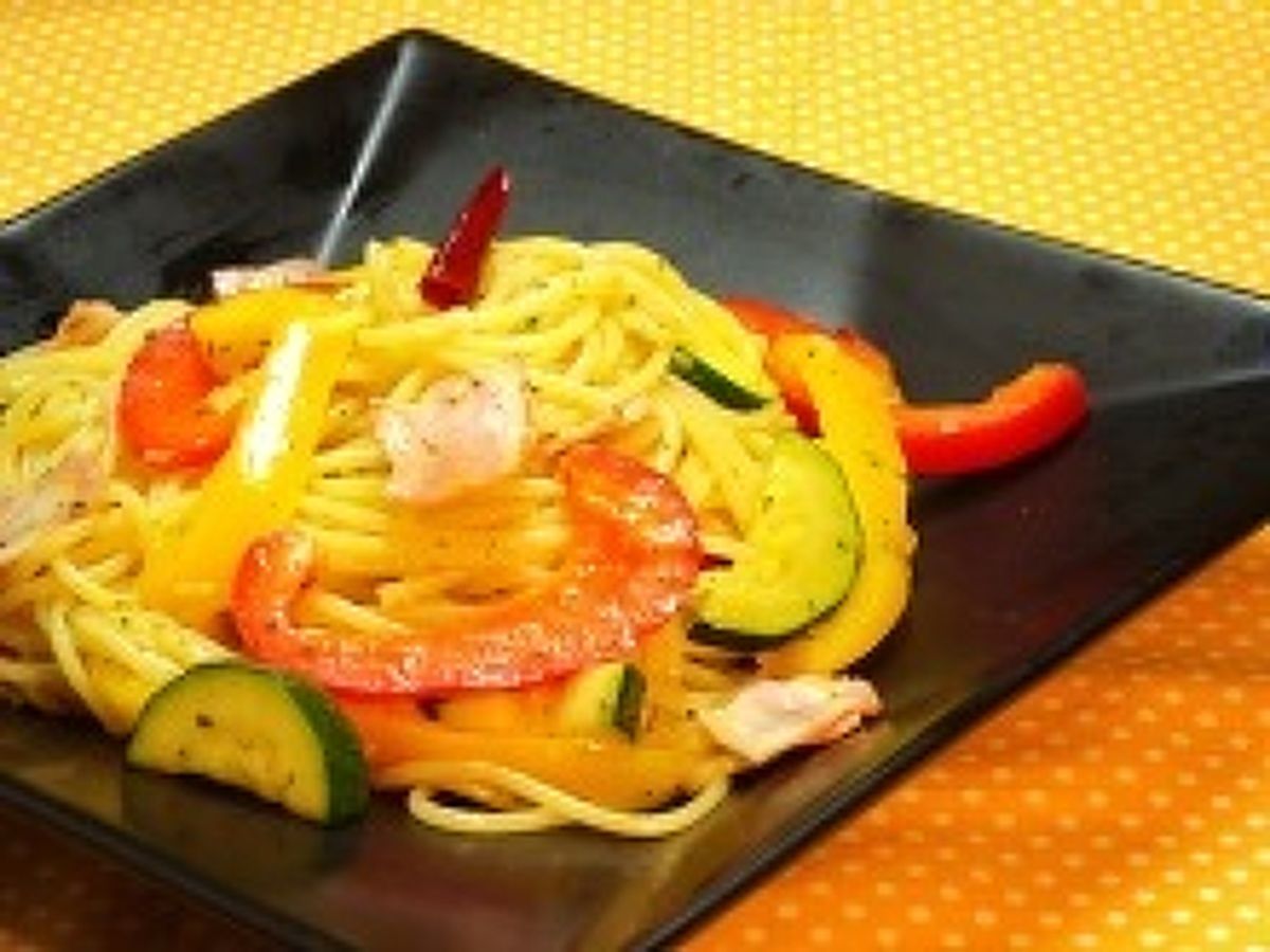 野菜たっぷり♪彩りペペロンチーノ | レシピサイトNadia