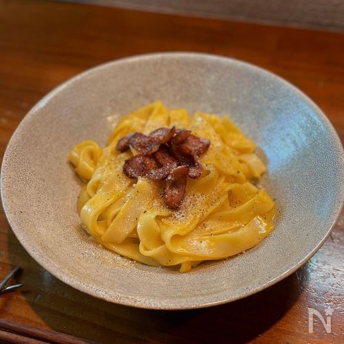 仕事後10分。生クリーム無しで超濃厚【カルボうどん】