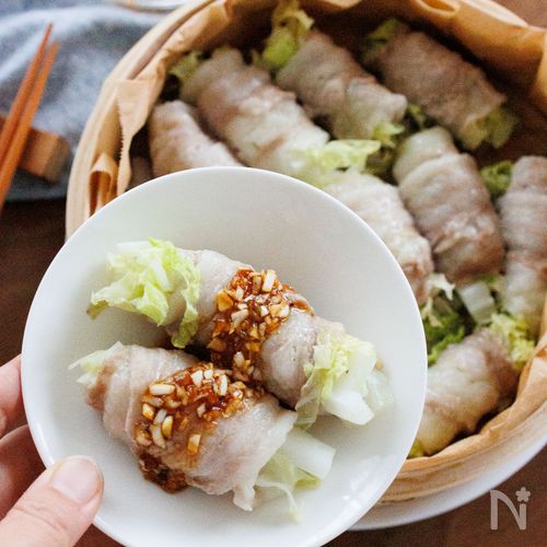 『肉巻き白菜のせいろ蒸し』香味だれで絶品☆ヘルシーおかず♪