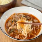 レンジでぱぱっと【辛旨♪豚キムチつけめん】