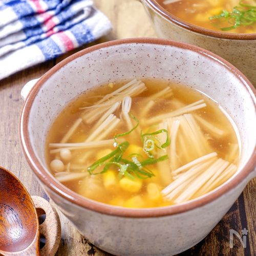【コーンとえのきの中華スープ】3分で完成!
