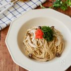 海苔ときのこの明太クリームパスタ