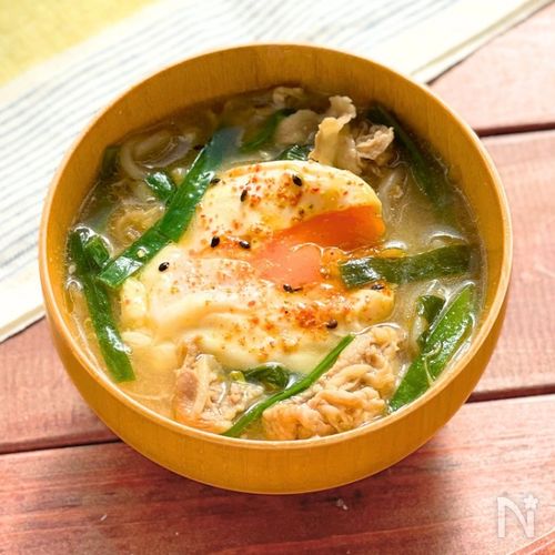 【ニラと落とし卵の豚汁】リピ確定♡簡単なのに大満足！