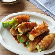 『肉巻きピーマンの甘辛チーズ焼き』