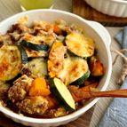 火を使わない♪【夏野菜のカレーミートグラタン】