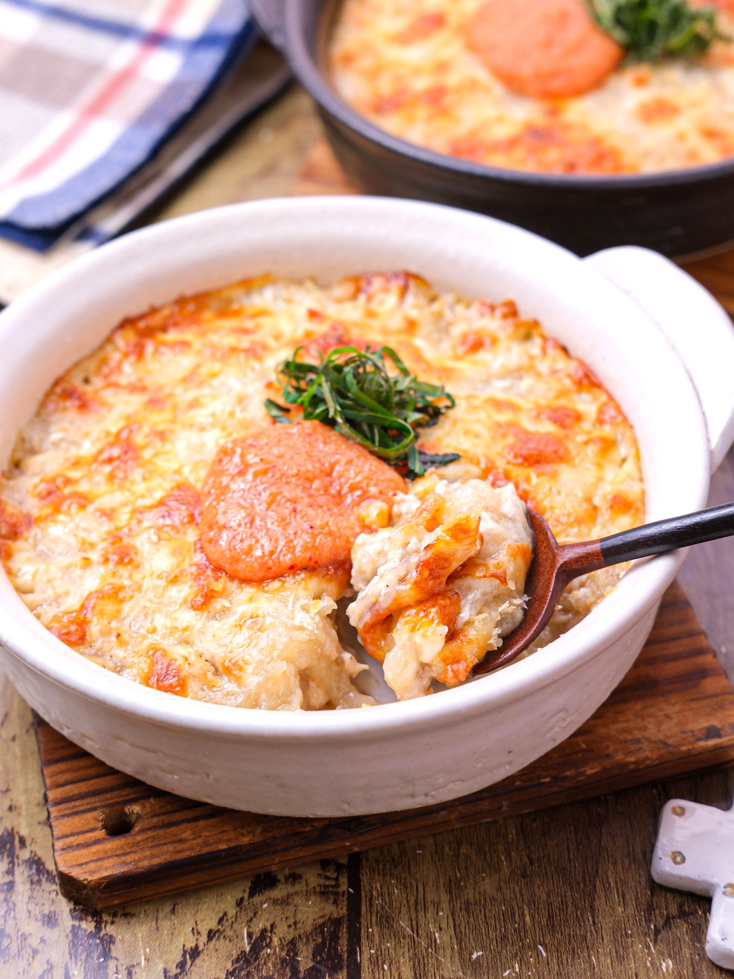 鶏そぼろの明太とろろグラタン