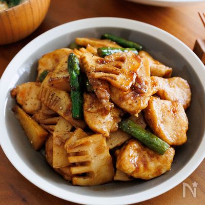 『鶏むね肉とたけのこのオイスター炒め』お肉柔らか♪ご飯が進む