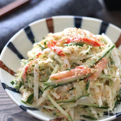 【長芋とカニカマのごま味噌マヨサラダ】ドレッシングが美味!