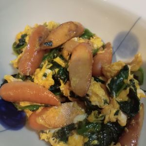 ヒロの作ってみた!投稿(【ほうれん草と卵のカレー炒め】朝食にも◎5分で完成)