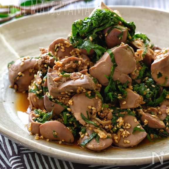 ＊しっとり茹で鶏レバーのごましそぽん酢＊