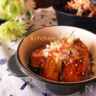 万能タレが美味い♪ナスと厚揚げの蒲焼き丼♡薬味ご飯が合う♪