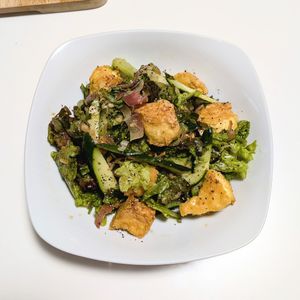 ごんべすの作ってみた!投稿(厚揚げときゅうりとレタスの生姜醤油サラダ)