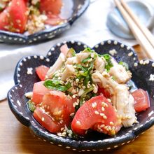 さっぱりうま味♪『ささみとトマトと大葉のごまポン酢和え』