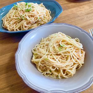 ゆかりの作ってみた!投稿(長ネギの青い部分を捨てないで！明太子と長ネギのパスタ)