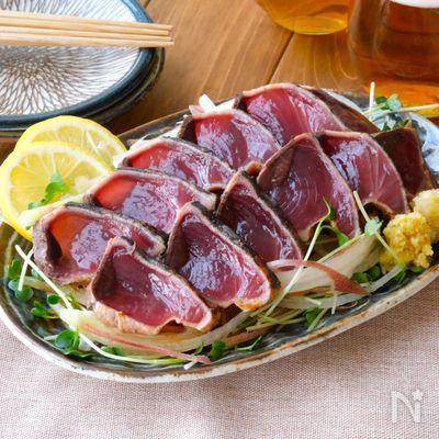 【かつおのたたき 香味野菜のサラダ仕立て】簡単おつまみ♪